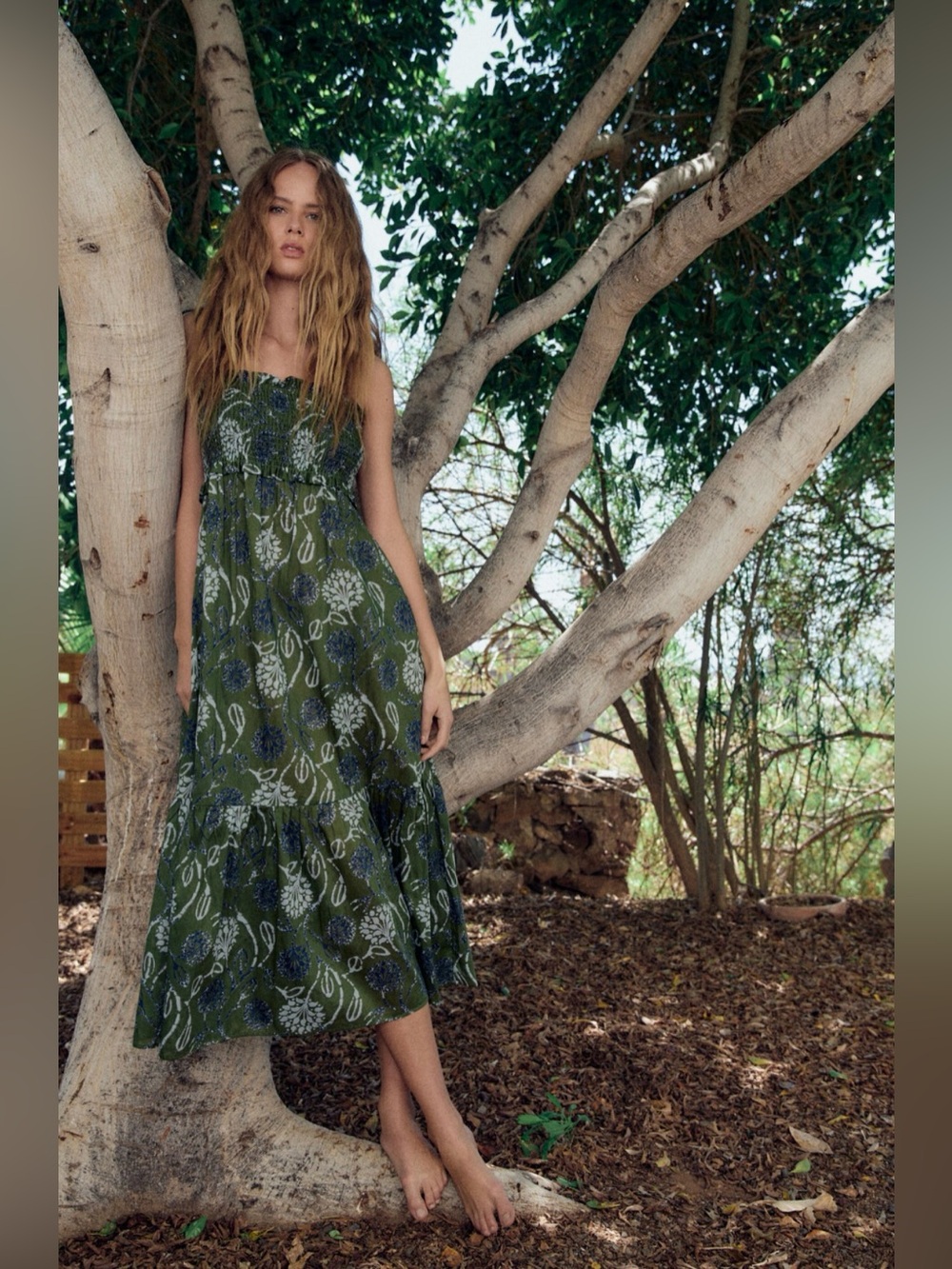 Zara Olive Floral Tie-Shoulder Maxi Dress - Picture 2 of 8